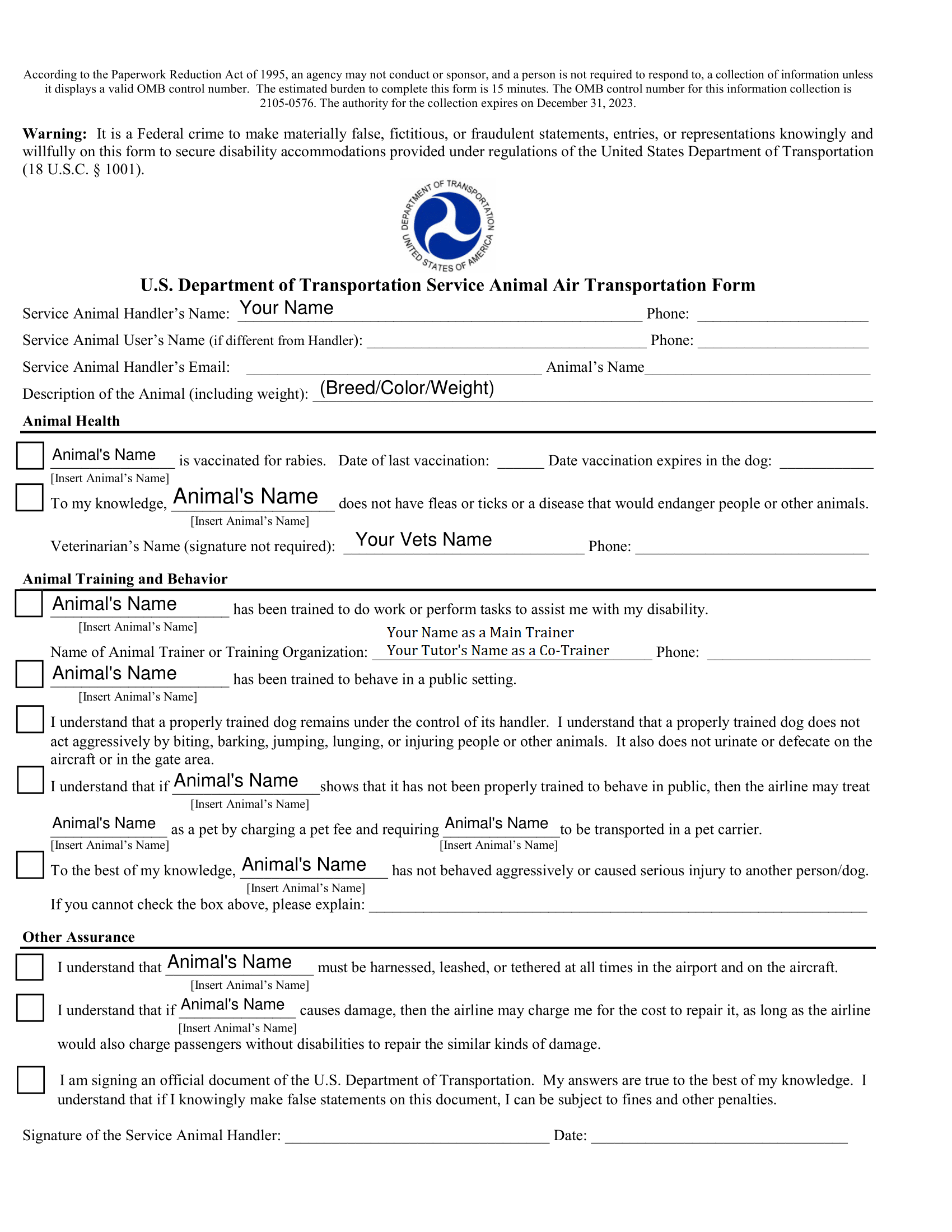 dot dog travel form